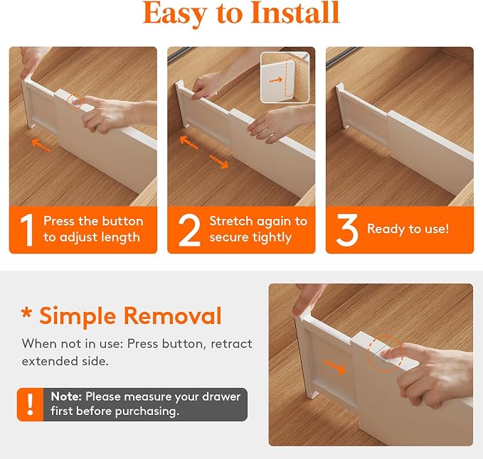 Lifewit 6" Tall Upgrade Drawer Dividers, Adjustable Deep Drawer Organizer | 13.5"-22" Expandable White Drawer Separator for Clothes, Dresser/Kitchen/Closet/Bedroom/Office Organization & Storage, 9 Pack - Image 3