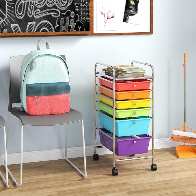 Giantex 6 Storage Drawer Cart Rolling Organizer Cart for Tools Scrapbook Paper Home Office School Multipurpose Mobile Utility Cart (Tomato, Orange, Light Green, Turquoise, Purple) - Image 4