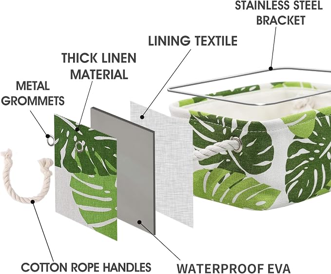 Organization and Storage Basket for Shelves - Small 6 Pack Fabric Storage Bin Collapsible Baskets for Organizing with Handle for Cloth Decorative Laundry Canvas (Banana Leaf 12x8x5.2 inch) - Image 5