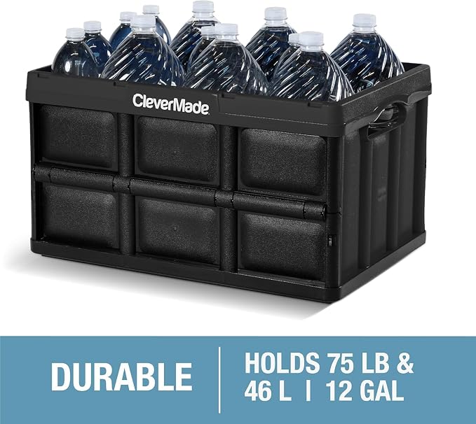 CleverMade Collapsible Storage Bins, 46L, 3 Pack Foldable Storage, Ocean | Carry Groceries, Tools, and Gear Without Bulky Totes | Each Bin Holds 75 lb, Stacks Securely, and Folds to 2.75 Inches - Image 5