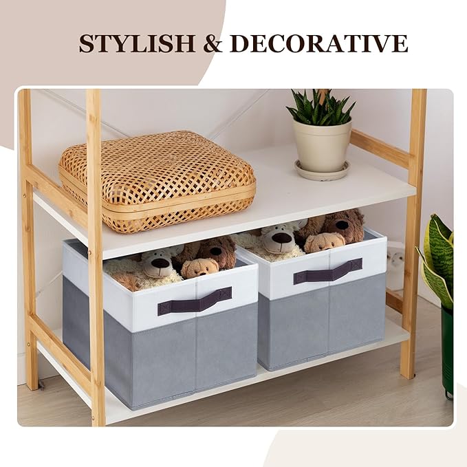 12 Pack Large Fabric Storage Baskets | Grey Collapsible Closet Organizers with Handles | 14"x10"x9.5" for Home, Nursery, Bathroom & More - Image 5