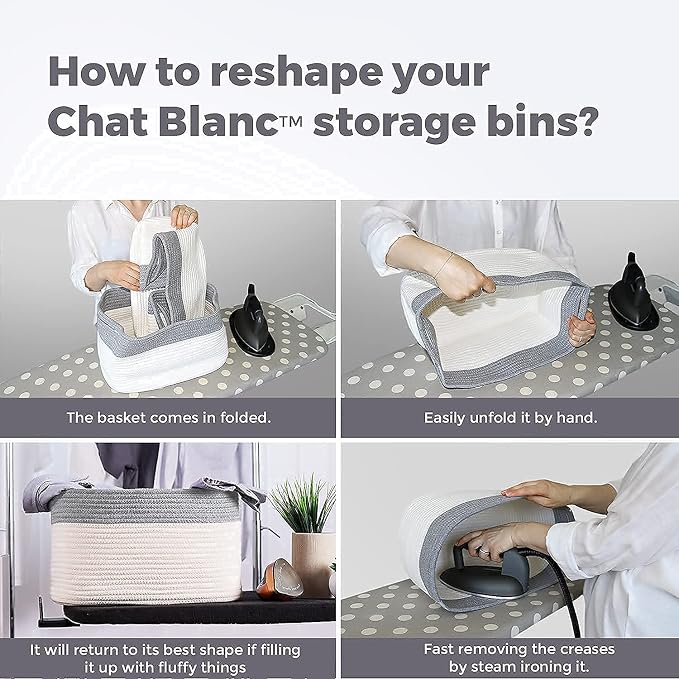 CHAT BLANC Cotton Rope Baskets for Organizing, Shelves, Toys, Storage, Shoe, Bathroom, Laundry, Towel, Nursery, Home Decor, Blanket, Cloth Woven Bins Fabric (Dark Gray & Creamy White7, 15"x10"x9") - Image 7
