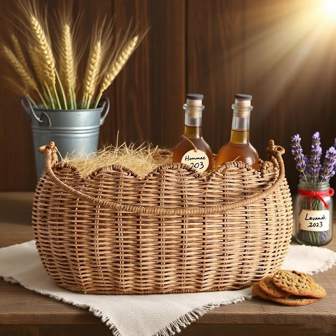 Scalloped Round Basket with Handle, Super Sturdy Wicker Storage Baskets, Hand Woven Basket for Shelves,Natural Baskets for Organizing (Rattan(12.6 * 9 * 6.1)) - Image 4