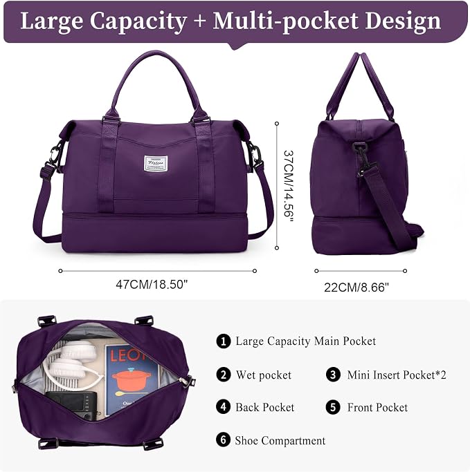 Weekender Bags for Women, Personal Item Travel Bag with Shoes Compartment | Overnight Travel Duffel Bag with Toiletry Bag, Airplane Friendly Carry-On Bag - Image 3