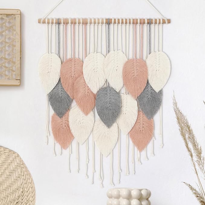 Alynsehom Macrame Wall Hanging, Boho Woven Tapestry, Chic Modern Bohemian Handmade Leaf Feather Wall Art Home Decor for Apartment Dorm Living Room Bedroom Nursery Backdrop(23.6" W X 29.5" L) by AlynsehomCreateaBetterLife