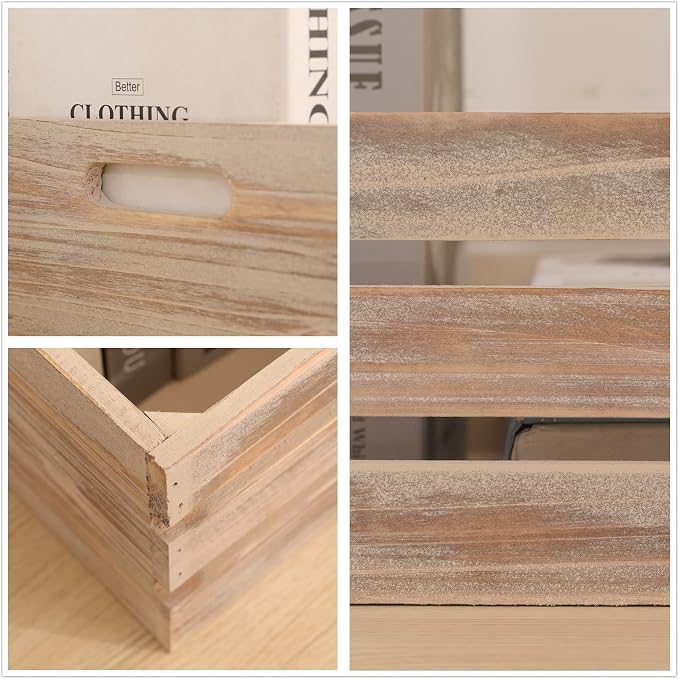 Large Size Wood Crates for Storage, Decorative Vintage Walnut Wooden Boxes for Display, Handmade Solid Wood Set of 3 Rustic Crates (Walnut) - Image 7