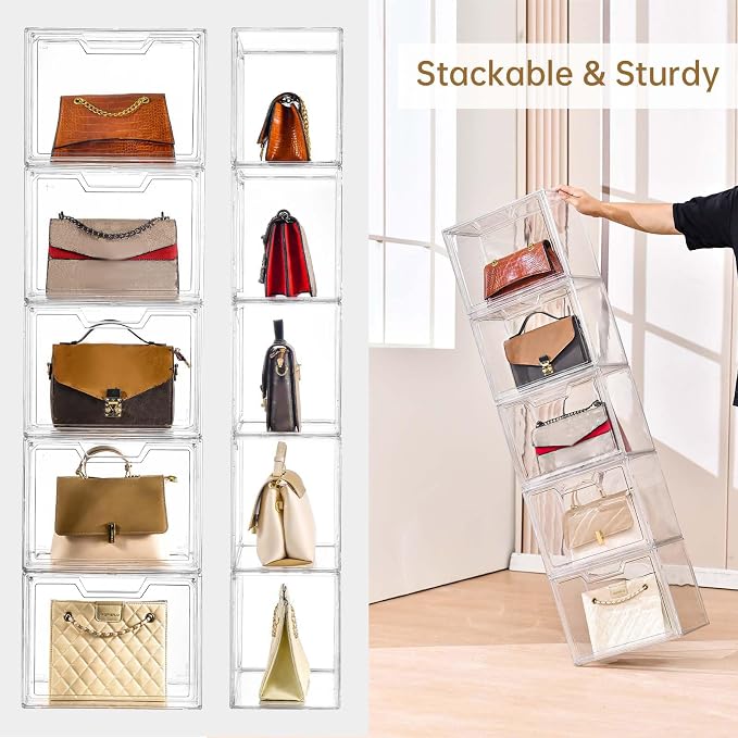 Freebat Stackable Storage Organizers, Clear Acrylic Display Case, 9-Pack Acrylic Boxes with Lids, Clear Storage Containers Storage for Handbags, Collectibles & Figures - Image 5
