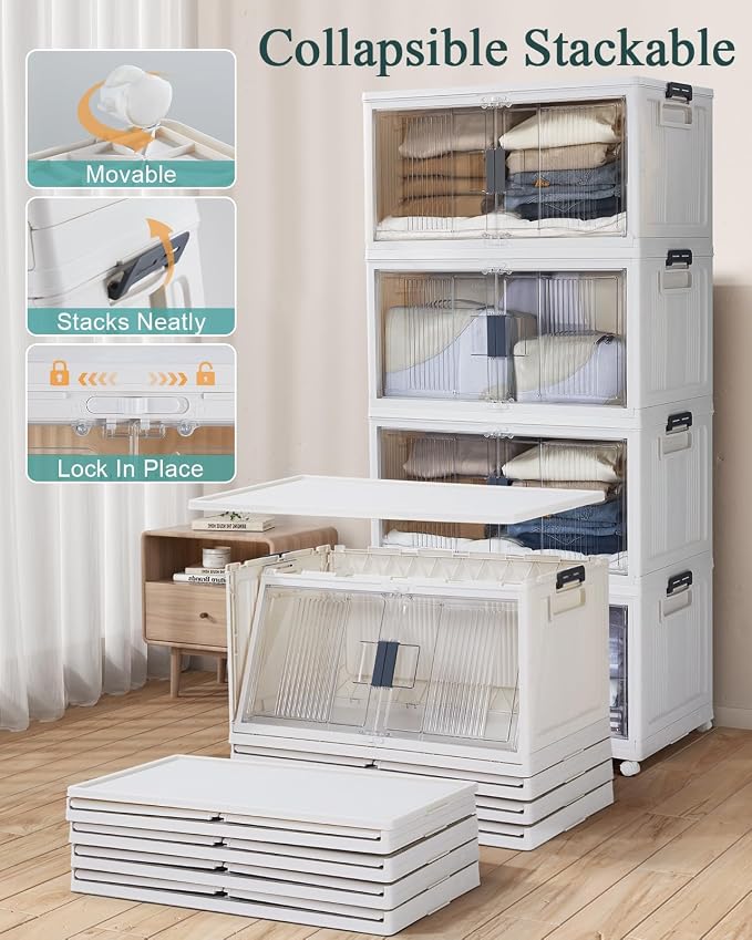 OlarHike 97QT Storage Bins with Lids for Closet, Office, Shelves, 4 Pack | Multi-Lid, Lockable Stackable, Large Capacity, Doors & Wheels, Garage, School, Foldable Containers & Organizers, Warehouse - Image 3