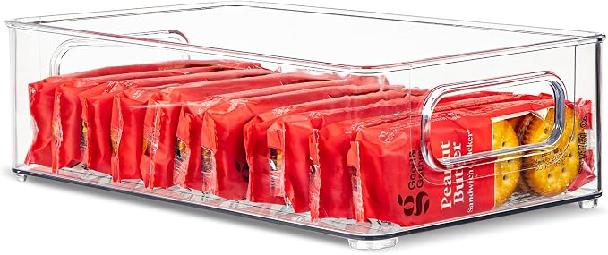 Plastic Food Storage Clear Container Bin with Handles for Organizing Kitchen, Pantry, Refrigerator, Freezer, Pantry, Cabinet, Closet, Bathroom. Stackable 10”x6”x3” by primebox