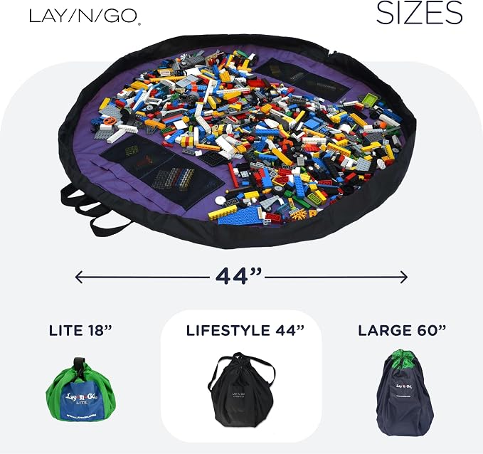 Lay-n-Go Layflat Portable Drawstring Cinch Storage Toy & Mini Figures Organizer & Play Mat, Mesh Pockets, Home & Travel, Kids & Toddlers Playdates, 2 Straps for Backpack, Durable, Machine Washable - Image 5