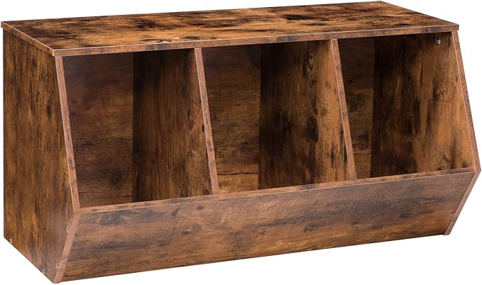 HOOBRO Toy Storage Cubby, Kids Bookshelf, Stackable 3-Bin Toy Storage Cabinet, Bookcase Footboard, Children's Toy Shelf, Suitable for Children's Room, Playroom, Hallway, Rustic Brown BF30CW01 by HOOBRO