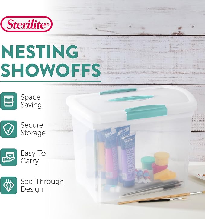Sterilite Nesting ShowOffs Large Storage Bins w/Lids and Handles, 18-Pack | Heavy-Duty and Stackable Utility Box Containers for Home, Office, Cabinet, Closet, Bedroom, and Basement Organization - Image 3