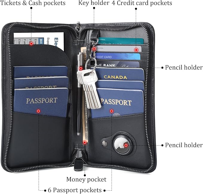 Polare Full Grain Leather Family Travel Passport Wallet and Documents Organizer RFID Blocking Case Holder Fits 6 Passports for Men and Women - Image 4