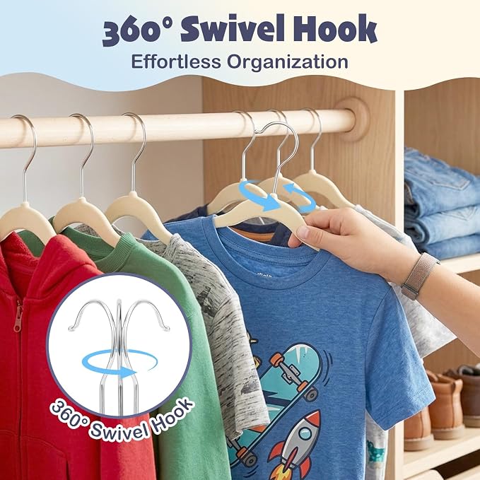 HOUSE DAY 14 Inch Kids Velvet Hangers 50 Pack, Durable Big Kid Hanger Beige | Children Hangers for Youth, Teen, Non Slip Kids Felt Hanger, Cute Small Hanger for Closet, Ideal for Everyday Use - Image 7