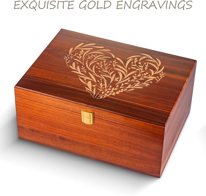 Larger Wooden Memory Keepsake Boxes With Hinged Lids and a photo frame inside the lid - Decorative Storage Box With a Hinge Lids For Picture Letter Time Capsule - 5.3“*8.6”*11.7“- Acacia - Image 4