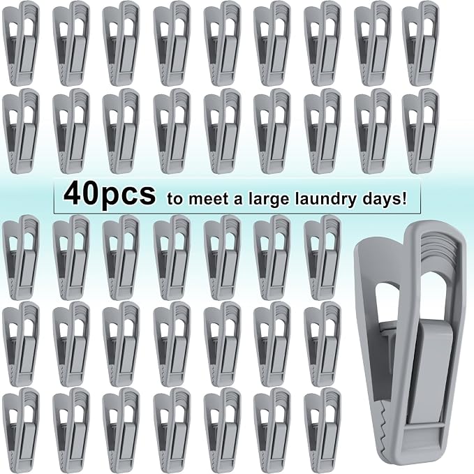 TOFIIGREM Hanger Clips for Velvet Hangers (Grey, 40 PCS), Non-Slip Plastic Clips Skirt Hanger Clips for Gray Flocking Hangers - Image 7