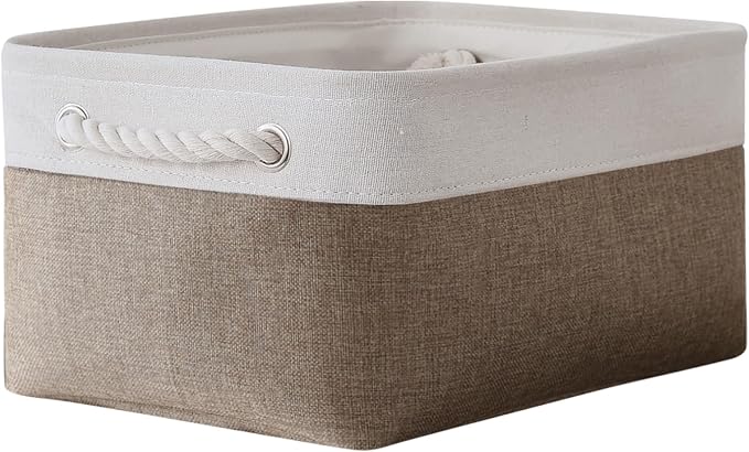 Storage Basket for Shelves - 1 Pack 14x10x6.7 inch Collapsible Storage Bins Storage Boxes for Organizing for Laundry Closet Gift Cloth Nursery (Whiet & Khaki) by TheWarmHome