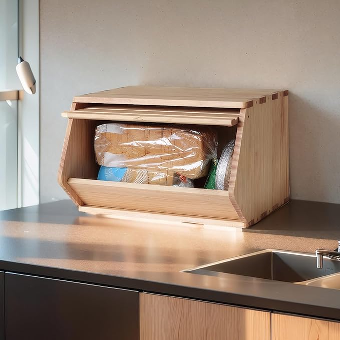 Stackable Solid Wood Storage Chests,Bins with Lids,Modular Wooden Multi-use Box,Closet Storage Organizers,Hall Entryway Cabinet,Drawers,Potato,Onion,Bread,Classify by Items,15.5”W(1 Pack) - Image 2