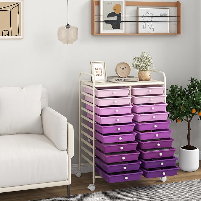 RELAX4LIFE 20-Drawer Rolling Storage Cart - Mobile Rolling Cart w/Drawers for School Classroom Teacher Office Home Salon, Paper File Art Supply Craft Organizer, Utility Cart on Wheels - Image 8