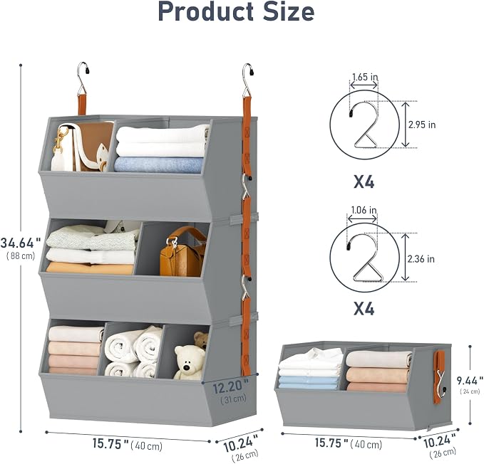 Hanging Closet Organizer Extra Large, Clothes Hanging Shelves for Closet with Divider, Collapsible Closet Storage System, Fabric Storage Bins for Home, Dorm, Rv, Sweaters, Handbags, Underwear, Sock - Image 2