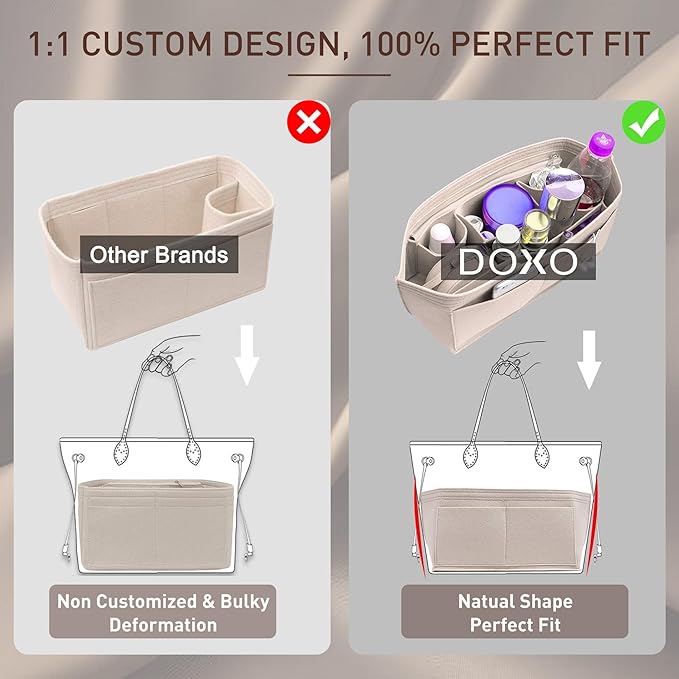 Purse Organizer Insert for Handbags & Base Shaper 2pc Set, Felt Neverfull MM Organizer Insert, Tote Bag Organizer with Zipper and Bottle Holder, Fit Speedy 30 Neverfull MM and More,Burgundy-L - Image 5