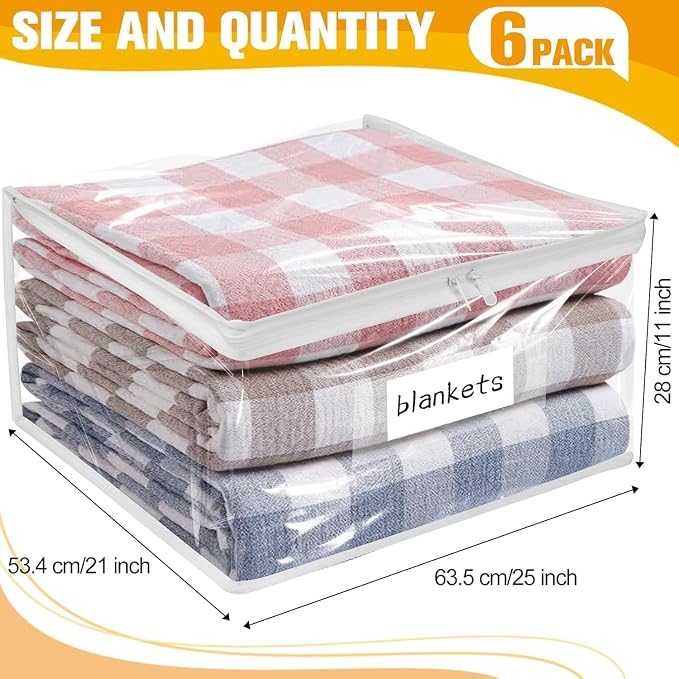 Plastic Storage Bags with Easy-Glide Zipper, Pack of 6, Durable Clear Vinyl Zippered Storage Bags for Clothes Sweaters Comforters Blankets Sheets Bedding (25 x 21 x 11 Inch, Transparent White) - Image 3