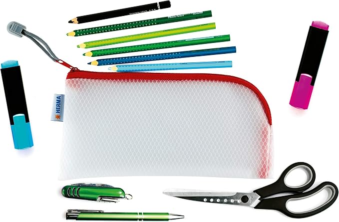 HERMA 20002 Zip Cosmetic Bag, Transparent (23 x 11 cm) Small Zippered Travel Pouch for Mobile Phone, Charging Cable, Cosmetics, pens, Keys, Clear Toiletry Bag with Zipper in red - Image 2