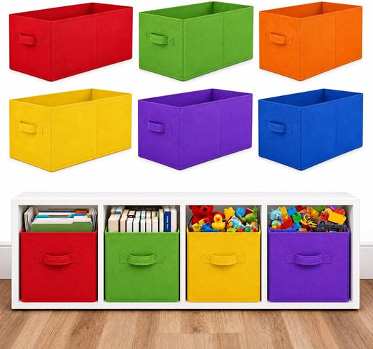 Yinder 6 Pcs Cube Storage Bin, Rainbow Colored 14''x10''x8'' Storage Cubes | Kids Classroom Decor, Colorful Bins Foldable Baskets for Playroom Nursery Organizer Fabric Boxes by Yinder