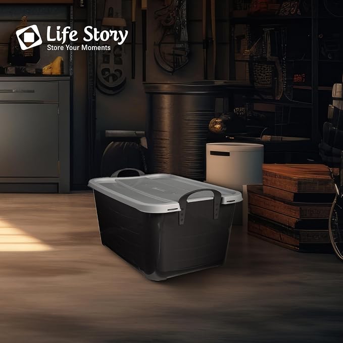 Life Story 24 Pack Stackable Storage Bin, 55 Qt Home Organizers, Black/Gray | Heavy-Duty Versatile Lightweight Locking Bins with Carrying Handles - Image 4
