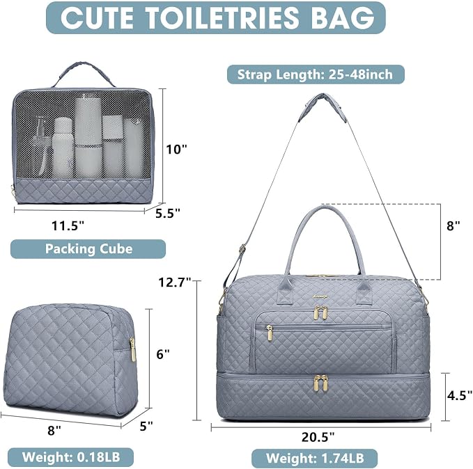 Large Women Travel Duffle Bag, Weekender Bags for Women with Shoe Compartment, Carry on Overnight Bag with Toiletry Bag, Gym Duffel Bag with Wet Pocket, Hospital Bags for Labor and Delivery 3 PCS Set - Image 2