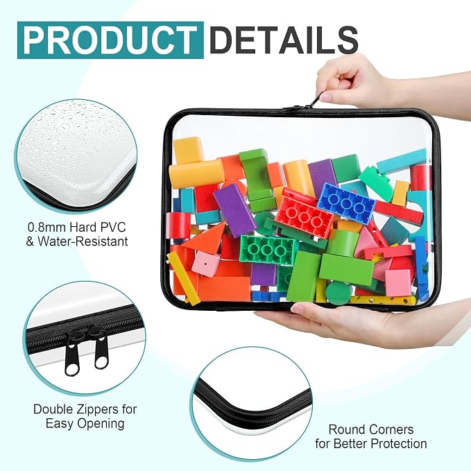 Sanwuta 6 Clear Hard Zipper Case,Black,12.6 X 9 X 2 Inch | Pencil Case Pouches ,Makeup Bag,Plastic Toiletry Diaper Bag ,Travel Toy Storage,Waterproof Organizer Bins - Image 3