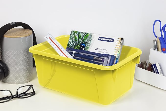 Storex Small Cubby Bins – Plastic Storage Containers for Classroom with Non-Snap Lid, 12.2 x 7.8 x 5.1 inches, Yellow, 5-Pack (62410A05C) - Image 3