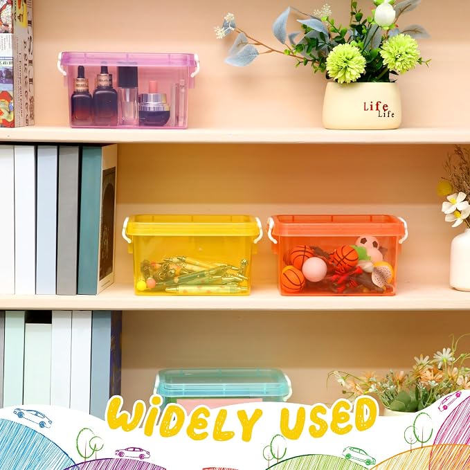 12 Pack Colorful Plastic Storage Bins with Lids 4 Quart Small Storage Latch Box Stackable and Nestable Clear Organizer Bins with Latching Handle and Buckle for Organizing (Colorful) - Image 5
