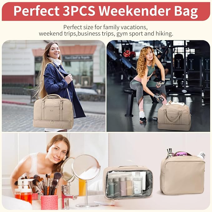 4PCS Weekender Bags for Women Large Overnight Weekend Travel Duffel Bags | Travel Bag Carry-on Tote Hospital Bag with Shoe Compartment Crossbody Toiletry Bag for Travel Business Gym Water Resistant - Image 6