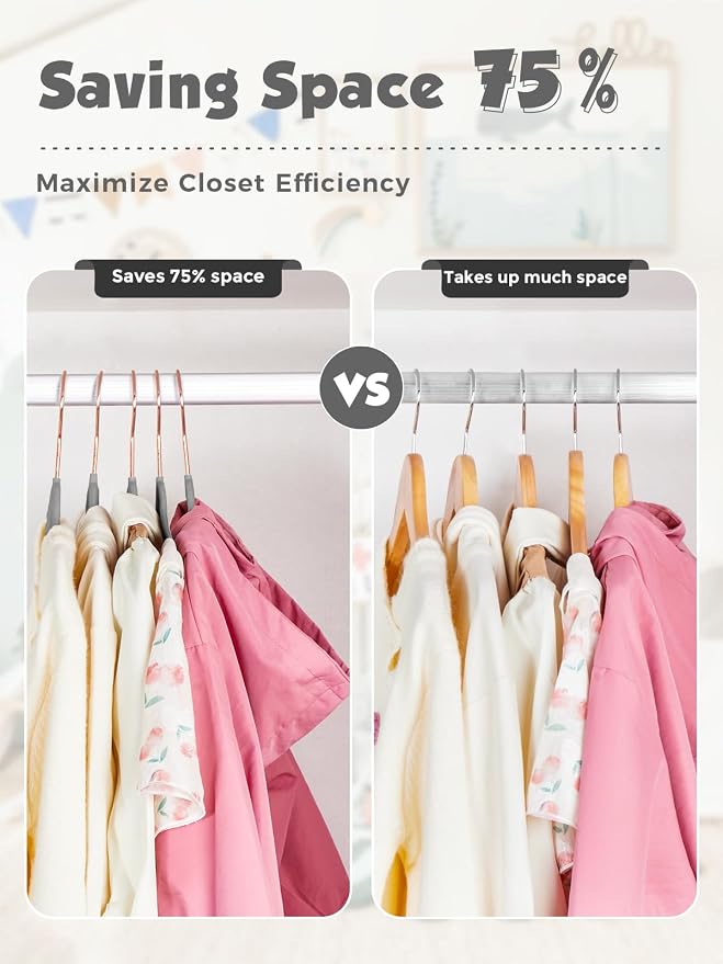 Kids Velvet Hangers 50 Pack, 14 Inch Premium Non Slip Kids Felt Hangers for Closet, Space Saving Toddler Clothes Hanger for Youth's Childrens' Clothes (Rose Gold Hook)- Grey | Premium Kids Hangers for Closet Storage, Space Saving Toddler Clothes Hanger... - Image 5