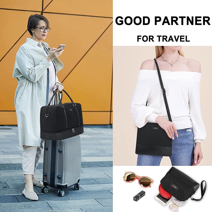 Weekender Bags for Women, 21" Travel Duffle Bag with Shoe Compartment | 3PCS Carry On Overnight Large Duffel Bag with Crossbody Bag and Toiletry Bag for Weekend Travel Gym Hospital Business Trip - Image 4