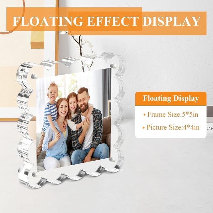 Chivalral 3 Pack 4x4 scalloped picture frame,acrylic Square Desktop Holders | Double Sided magnetic frames, 10+10mm Thick, Present for Birthdays, Weddings, Anniversaries , Daily Home ,Office decor - Image 2
