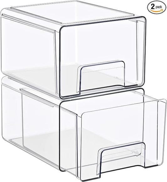 Sorbus Clear Stackable Storage Drawers with Handles (Large, 2 Pack) | Pull-out cabinet organization with multipack plastic bins for bathrooms, closets, medicine, pantries and baby bottles. by Sorbus