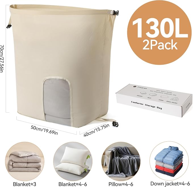 2-Pack Roll Top Comforter Storage Bag,Blanket Storage Bags | Taslon Fabric, Machine Washable, Moisture/Dust/Tear-Resistant. Self-Compression.Clear Window. for Home & Travel - Image 2