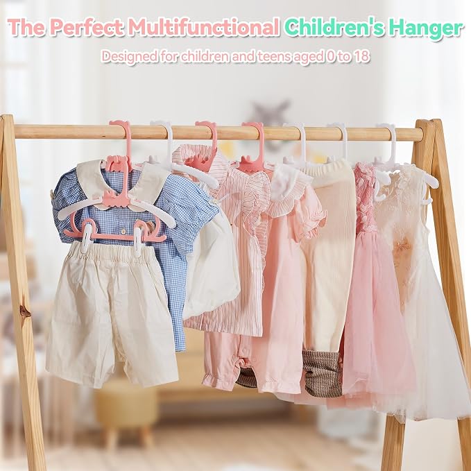 80 Pack Baby Hangers,with 55 Detachable Clips Adjustable 11.14"-15.55", Stackable Kids Closet Hangers, Two Bottom Grooves for Secure Clip Placement.Fits Newborns,Toddlers, Children & Teens(White) - Image 4