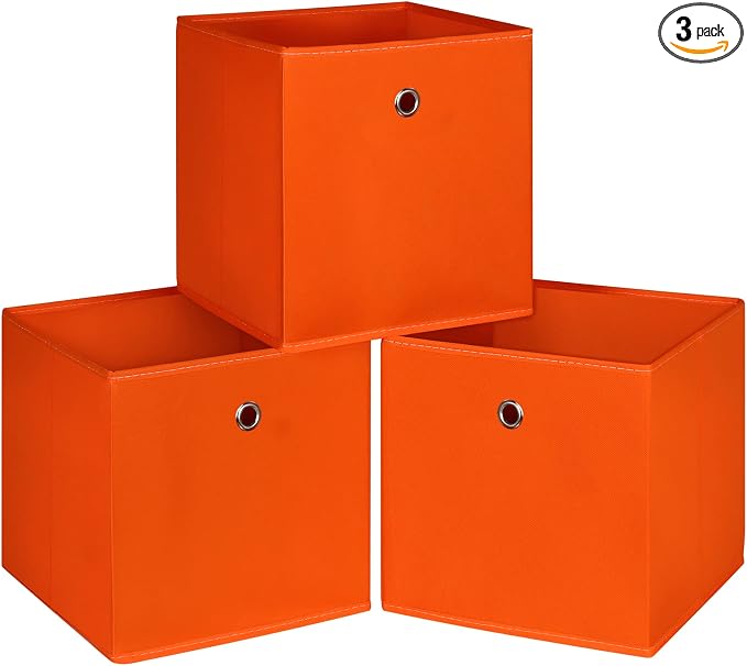 Foldable Storage Cubes Bins ,11 Inch Cloth Storage Cube Fabric Storage Box Cubes Organizer Baskets with Dual Handles for Home Organizer Set of 3 (Orange) by NieEnjoy