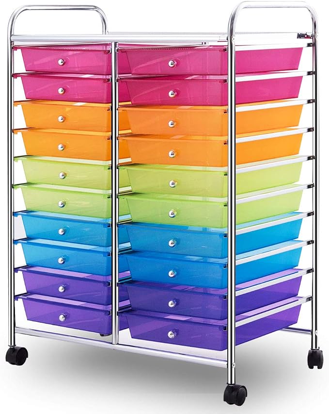 Giantex 20 Drawer Rolling Storage Cart Tools Scrapbook Paper Office School Organizer, Multicolor - Image 6