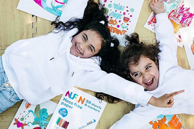 NuFun Activities Mess Free Markers 50 Blank Pages 6 Markers 8.5x11 | Mess-Free Coloring Formula, No Mess on Skin/Clothes, Gift for Kids - Image 4