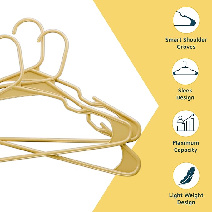Lifemaster Plastic Clothes Hangers – Heavy Duty Hanger Set, for Organizing Clothes, Dresses, and Coat, Holds Up to 5 lbs, Space-Saving Hangers with Non-Slip Shoulder Grooves, Pack of 5, Yellow - Image 4