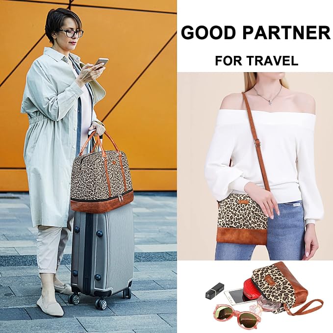Weekender Bags for Women, 21" Weekender Travel Bag, Travel Duffle Bag with Shoe Compartment Carry on Overnight Duffel Bag for Weekend Travel Business Trip, 3PCS | 3PCS Carry On Overnight Large Duffel Bag with Crossbody Bag and Toiletry Bag for Weekend ... - Image 3