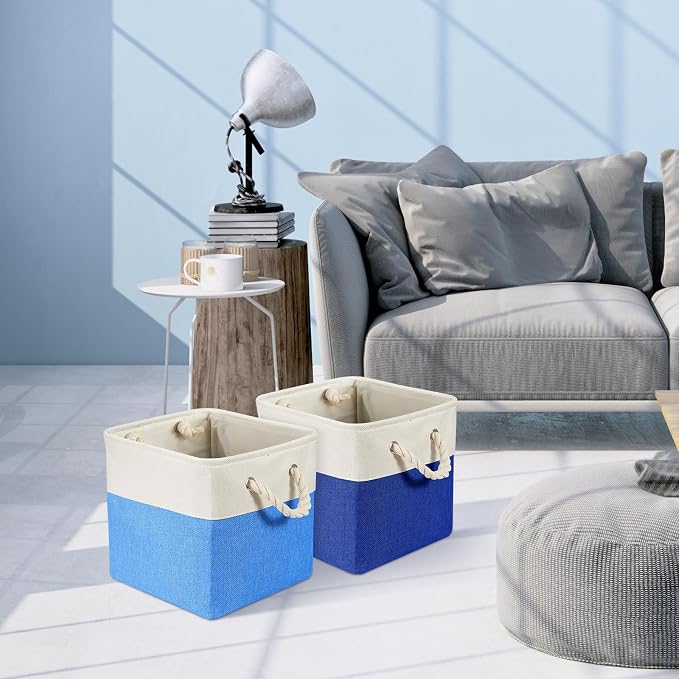 6 Pack 11x11 Inch Blue Cube Storage Bins Fabric Square Cube Baskets Handle | Blue Foldable Organizer with Sturdy Handles, Home Closet Bin for Shelves, Durable Cube Baskets Bulk for Home Storage - Image 5