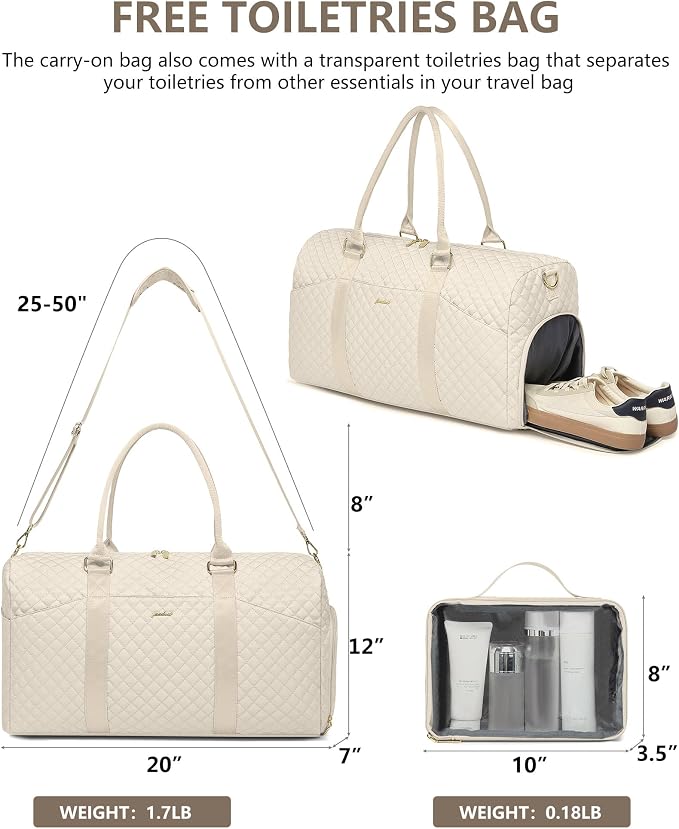 Women Weekender Travel Duffle Bag: Travel Duffel Overnight Bags with Shoe Compartment Large Carry on Tote with Toiletry Bag Weekend Traveling Yoga Gym Hospital Bag for Women with Wet Pocket Beige - Image 3