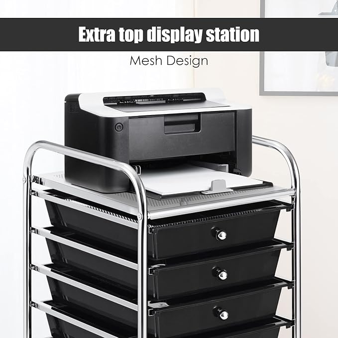 GOFLAME 10-Drawer Rolling Storage Drawer Cart, Utility Cart with Removable Drawers & Metal Frame, Mobile Art Craft Drawer Cart with Lockable Wheels for Home, Office, Studio, School, Black - Image 7