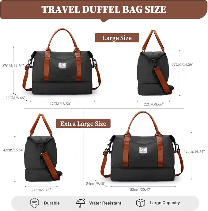 Weekender Bags for Women, Carry-On Overnight Travel Duffel Bag | Travel Bag with Shoes Compartment & Toiletry Bag, Extra Large - Image 3