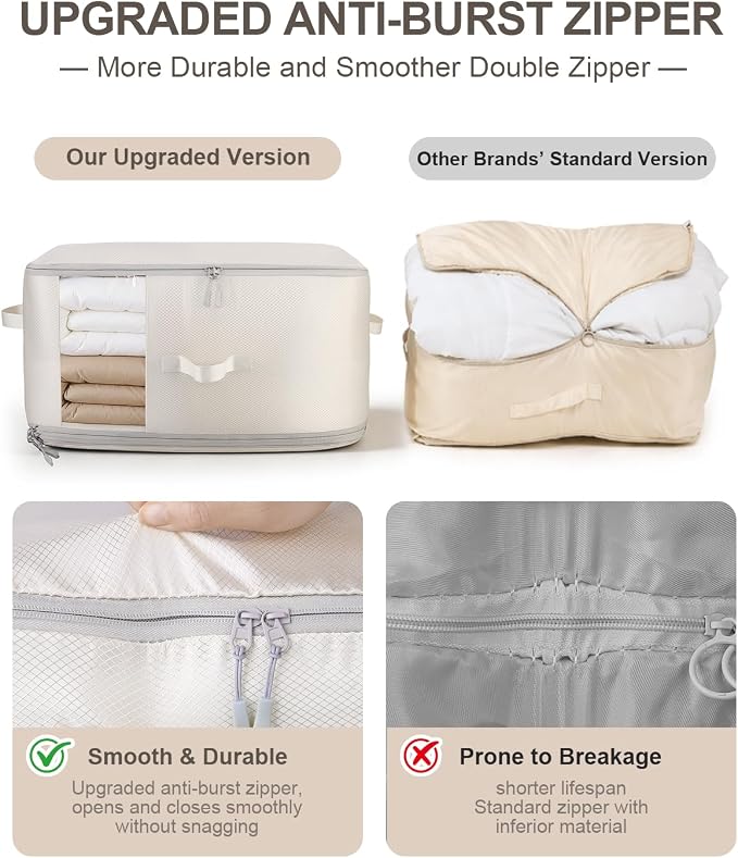Comforter Storage Bag - 3-Layer 4-Pack Self Compression Organizer, Closet Organizers and Storage, Under Bed Space Saver, Blanket Organizer for Bedding, Pillow, Sheet, Clothes, Nursery Use - Image 4
